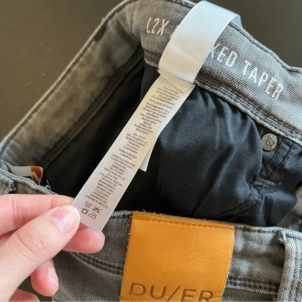 Du/er Jeans Men’s L2X Relaxed Taper Fit Gray Denim Stretch 31x28